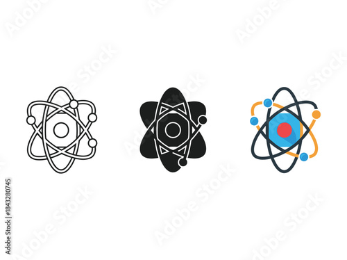 Atomic structure icons in various styles