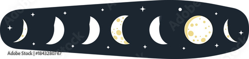 Illustration of the lunar phases displayed on a dark oval shape on transparent background