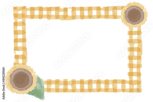 やさしいひまわり水彩シリーズ｜チェック柄フレーム / Gentle Sunflower Watercolor Series – Check Pattern Frame