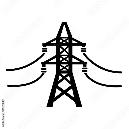 Power Transmission Tower Icon – Electricity Pylon Symbol for Energy & Infrastructure Design