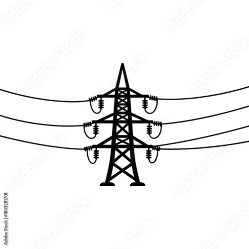 Power Transmission Tower Icon – Electricity Pylon Symbol for Energy & Infrastructure Design