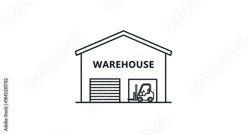 Simple Warehouse Outline with Forklift Inside Minimalist Design.