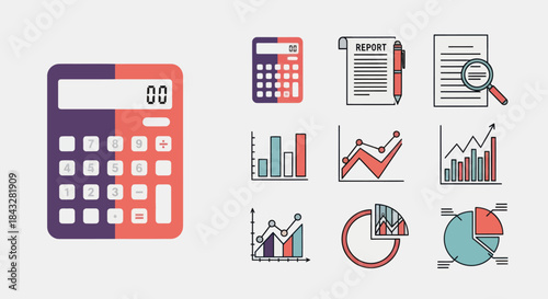 Colorful Business Finance Data Analysis Icons Collection.
