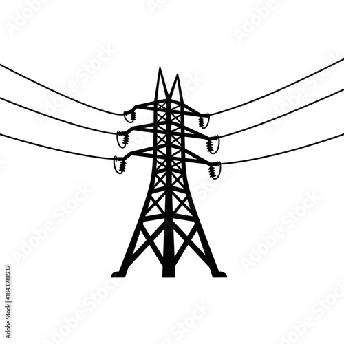 Power Transmission Tower Icon – Electricity Pylon Symbol for Energy & Infrastructure Design