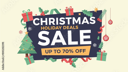 Pastel Christmas Mega Sale Banner with Modern Flat Vector Style
