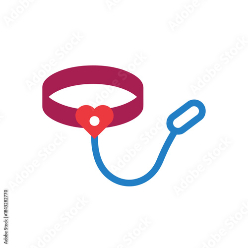 Blue and pink pet collar with leash animal care icon perfect for dog cat pet ownership walking companion or responsible pet lover design