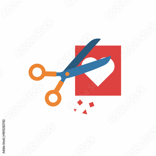 Orange and blue craft scissors cutting envelope with hearts creative love icon perfect for DIY crafting handmade valentines card making or artistic message design