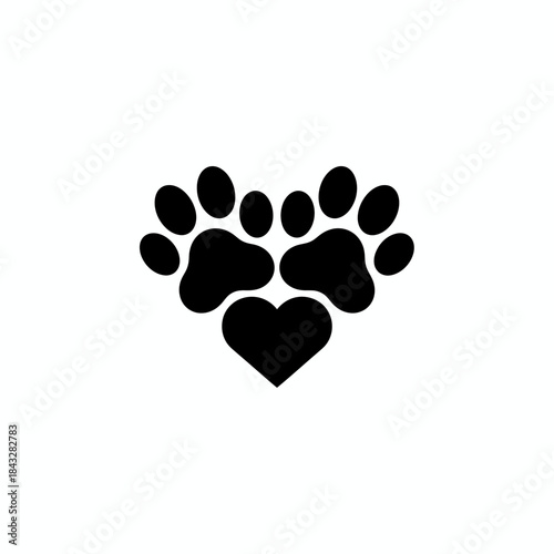 Black paw prints forming heart shape pet love icon perfect for animal affection dog cat companion veterinary or beloved furry friend design