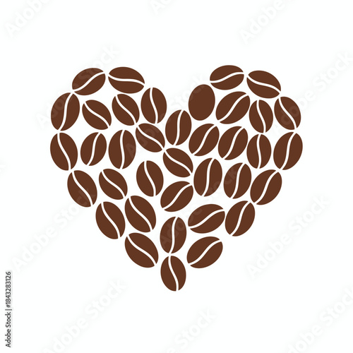 Brown coffee beans arranged in heart shape caffeine love icon perfect for coffee lover morning brew cafe beverage or java passion design