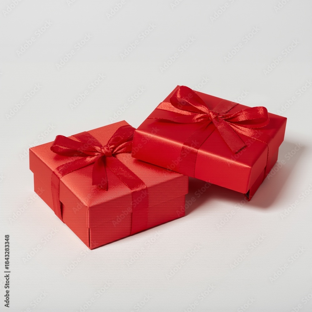 Fototapeta premium Red Gift Boxes with Ribbon Bows