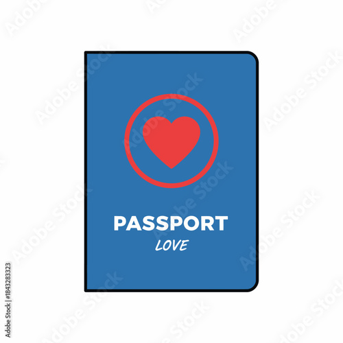 Blue passport with red heart stamp travel love icon perfect for international journey romantic trip honeymoon adventure or wanderlust relationship design