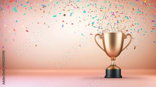 trophy rainbow Gold trophy with rainbow confetti falling around, festive and celebratory image