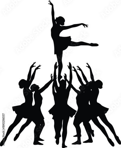 Black silhouette of a multi-rotor drone with camera and propellers, technology, remote control, aerial photography, surveillance, vector.