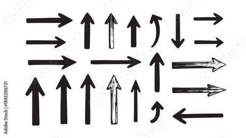 Collection of hand drawn black arrows pointing in various directions and styles vector