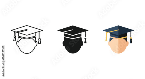 Graduation cap icon set on white background