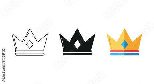 Crown icon set in different colors and styles
