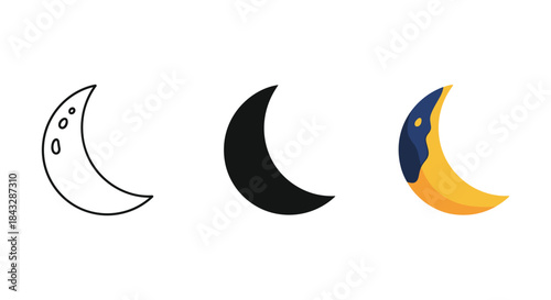 Crescent moon symbols in different styles