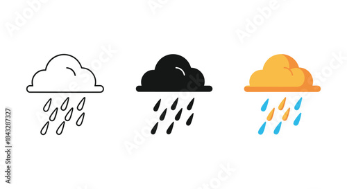 Rainy weather icons in various colors and styles