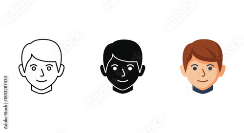 Diverse cartoon faces of men with different skin tones