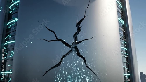 Abstract representation of digital circuitry bursting from a metallic surface