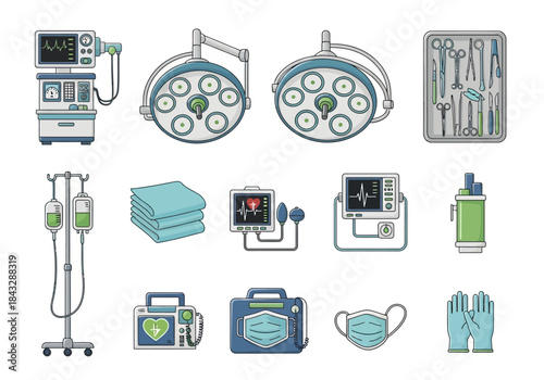Medical Equipment Vector Illustration Set for Healthcare.