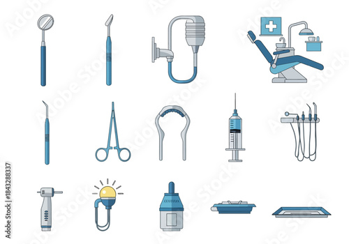 Dental Equipment and Tools Illustration Collection.