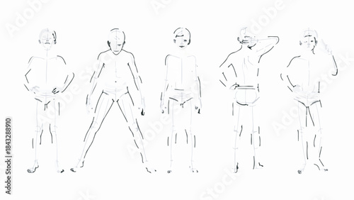 Minimalist hand drawn abstract human figures line art isolated on white background