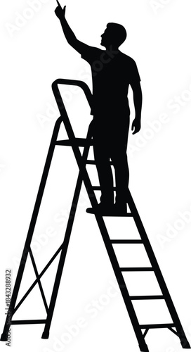 Mountaineer silhouette, climbing up a rope with backpack and safety helmet, rock climbing, alpinism, adventure extreme sport concept