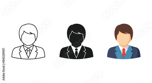 Three businessmen icons in different styles
