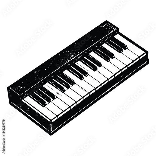 Vintage Piano Keyboard Illustration in Black and White, Classic Musical Instrument Design