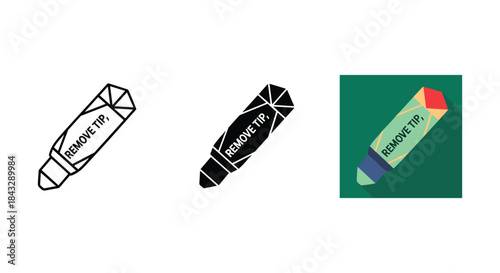 Crayon illustration with remove tip label