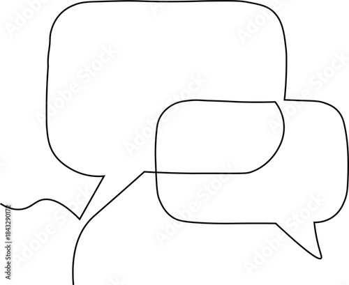 Continuous one line two overlapping speech bubbles Minimalist style representing concept of conversation, communication, chat, message, logo and illustrations. 