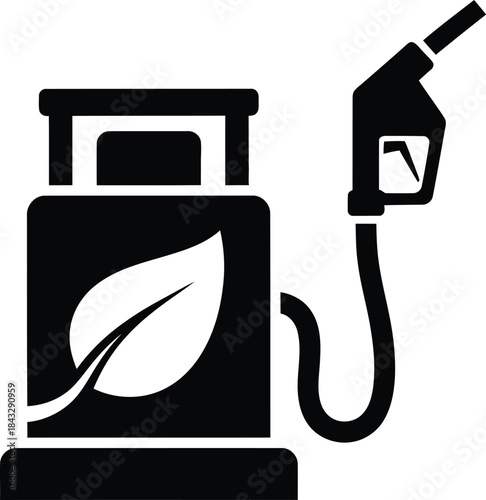 Black eco fuel pump with leaf detail a symbol of green energy on transparent background