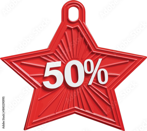 Red starburst tag with fifty percent vector