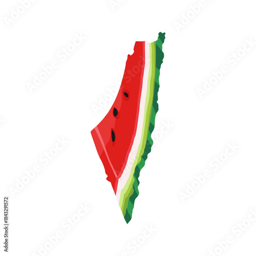 Watermelon on Palestine map illustration. Watermelon is a symbol of resistance of the Palestinian.