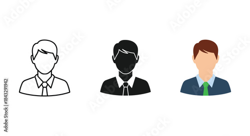 Different styles of male avatars in business attire