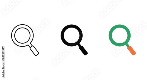 Magnifying glass icons in different styles and colors