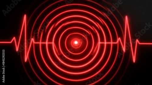 Abstract representation of sound waves with a heartbeat pattern in red