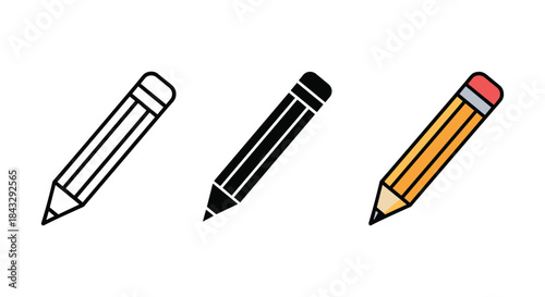 Three pencils in different colors and styles
