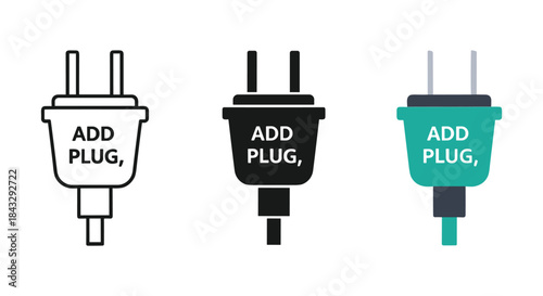 Three different colored electrical plugs with add plug text