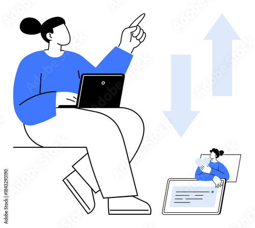 Remote communication concept. Remote communication with people sharing data and collaborating online. Remote communication fostering seamless work and interactions. For teamwork, education, tech