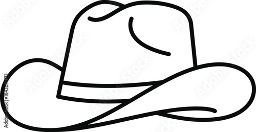 Simple black and white line drawing of a cowboy hat isolated on transparent background