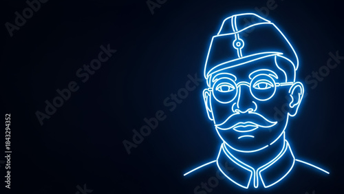 Republic Day Indian freedom hero Netaji Subhash Chandra Bose neon portrait art on 26 January and 15 August showing independence vision army parade spirit unity pride history
