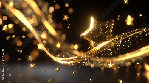 Shimmering Gold Stars and Light Trails Creating a Magical Atmosphere for Celebrations and Festivities