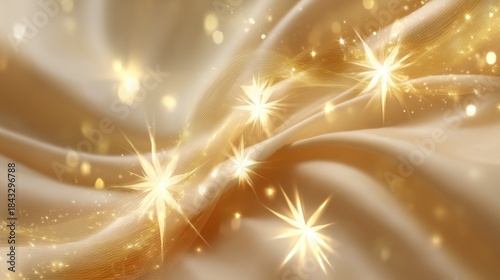 Soft Shimmering Silk Fabric with Gentle Waves and Glimmering Stars Creating a Magical Atmosphere in Warm Tones