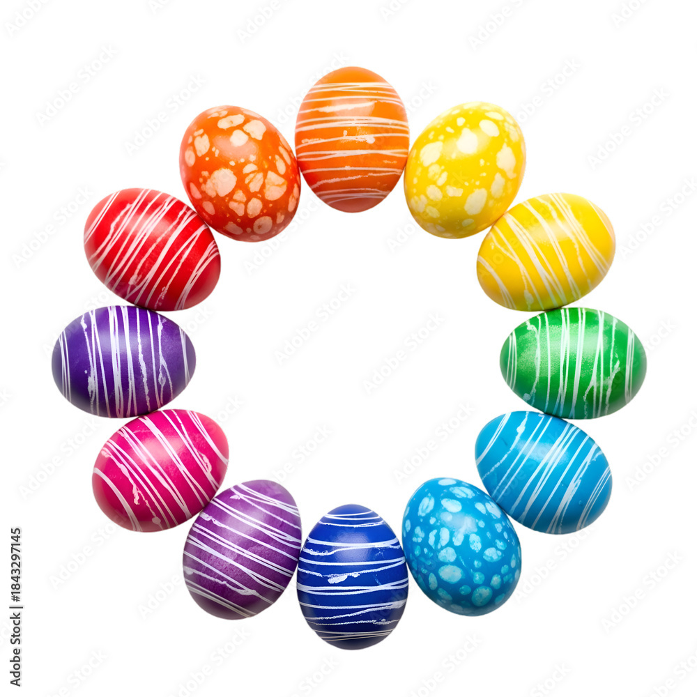 Fototapeta premium Vibrant Easter Eggs Circle on White Background