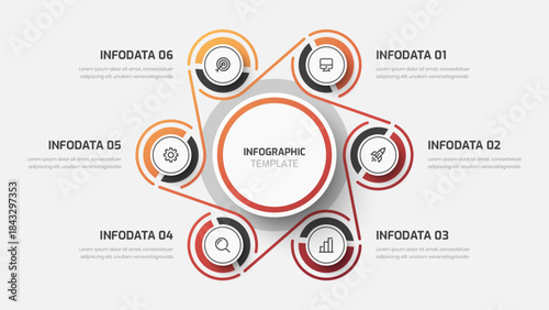 Business Center Circle Infographic Presentation with Gradient Color, Line, 6 Circle Option and Icon