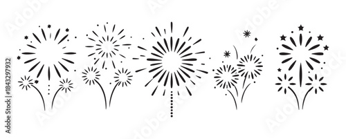 Collection of various firework designs featuring star and dot details for diverse celebratory occasions