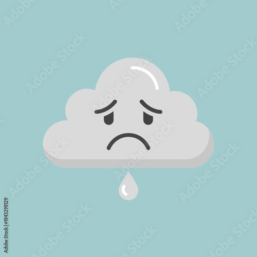 Sad cloud crying a single raindrop.
