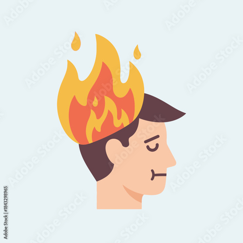 Person with fire on their head, looking stressed.